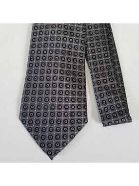 Seanjohn Men's Necktie 100% Silk Black and Grey Geometric W-3.5 L 56